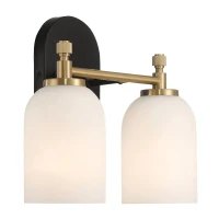 Vortex Two Lights Vanity Wall Sconce with White Frosted Glass, Traditional Style for Over Bathroom Mirror, 10.5" L x 5.5" W x 10" H, Gold+White(m-10)
