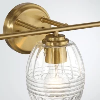Luxurious Three-Light Vanity Wall Lamp with Clear Glass, Satin Brass Finish, Perfect for Bathroom Decor, 7.5" L x 22" W x 8.5" H, Clear+Gold(m-9)