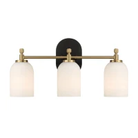 Meadows Three-Light Vanity Bathroom Wall Light with White Frosted Glass, Brushed Gold Finish, 20.5"W × 10.1"H × 5.5"E, Gold+White(m-7)