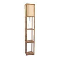 Pinnacle Shelf Floor Lamp with Built-in Shelves, Natural Wood and Long Shade, 10" L x 10" W x 62" H, Natural+White