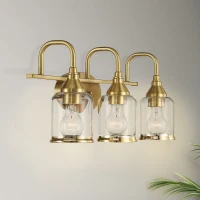 Twilight Three-Light Vanity Light with Contemporary Design, Brushed Gold Finish, Clear Glass, 7.5" L x 22" W x 10" H, Clear+Gold(m-5)