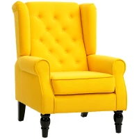 HOMCOM Wingback Accent Chair for Living Room, Button-Tufted Lounge Chair with Round Armrests and Wood Legs, Yellow(m-11)