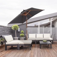 Outsunny 6.6x5ft Square Market Parasol, Wooden Patio Umbrella with Tilt Mechanism and 6 Bamboo Ribs, Garden Sunshade, Dark Grey(m-1)