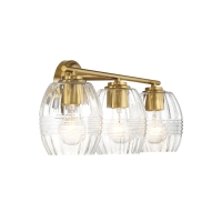 Luxurious Three-Light Vanity Wall Lamp with Clear Glass, Satin Brass Finish, Perfect for Bathroom Decor, 7.5" L x 22" W x 8.5" H, Clear+Gold