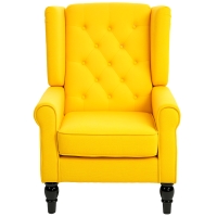 HOMCOM Wingback Accent Chair for Living Room, Button-Tufted Lounge Chair with Round Armrests and Wood Legs, Yellow