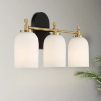 Meadows Three-Light Vanity Bathroom Wall Light with White Frosted Glass, Brushed Gold Finish, 20.5"W × 10.1"H × 5.5"E, Gold+White(m-5)