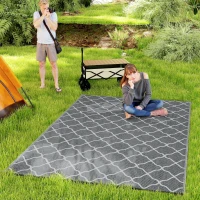 Outsunny Waterproof  Outdoor Rug, 6' x 9' RV Rug Reversible Mat for Backyard, Deck, Picnic, Beach, Camping, Grey & White Net(m-11)