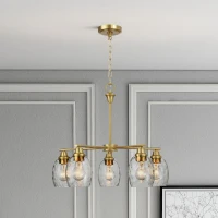 Elegance Five-Light Linear Arm Chandelier with Golden Brass Finish and Clear Water Glass, 24" L x 24" W x 20.5" H, Clear+Gold(m-1)