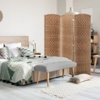 HOMCOM 6ft Folding Room Divider, 3 Panel Wall Partition with Wooden Frame for Bedroom, Home Office, Natural(m-8)