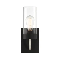 Zephyr Single Light Sconce with Clear Glass, Metal Finish, Modern Elegance 5" L x 6" W x 12" H, Black+Clear(m-4)
