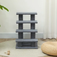 PawHut 4-Step Multi-Level Carpeted Cat Scratching Post Pet Stairs, Grey(m-8)
