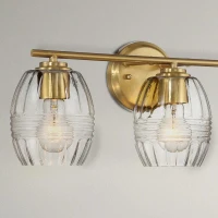 Luxurious Three-Light Vanity Wall Lamp with Clear Glass, Satin Brass Finish, Perfect for Bathroom Decor, 7.5" L x 22" W x 8.5" H, Clear+Gold(m-8)