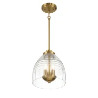 Three Candle Lights Chain Pendant with Clear Glass, Satin Brass Finish, Elegant Lighting Fixture for Home Decor, 10" L x 10" W x 11" H, Clear+Gold(m-6)