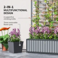 Outsunny Wooden Raised Garden Bed with Trellis, Removable Pots, for Backyard, Patio, Balcony, 29" x 11" x 52", Gray(m-4)