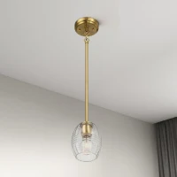 Single Pendant Chain Hanging Light with Clear Glass Shade, Satin Brass Finish, Ideal for Dining Room, Foyer, 5" L x 5" W x 7.5" H, Clear+Gold(m-5)