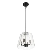 Modern Four Candle Lights Pendant with Sleek Black Finish, Clear Glass Shade, Ideal for Living Room, Bedroom, 13" L x 13" W x 11" H, Black+Clear(m-8)