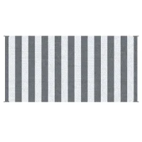 Outsunny Reversible Outdoor Rug, 9' x 18' Waterproof Plastic Straw Floor Mat, Portable RV Camping Carpet, Large Floor Mat for Backyard, Deck, Picnic, Beach, Gray & White Striped(m-10)