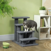 PawHut 4-Step Multi-Level Carpeted Cat Scratching Post Pet Stairs, Grey(m-1)