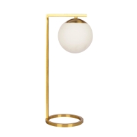Globe Table Lamp with Opal Glass, Inline Dimmer Switch, Brass Material, Perfect for Bedroom, Living Room, 9" L x 7" W x 20" H, Gold+White