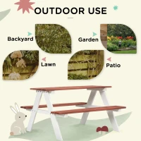Outsunny Kids Picnic Table Set, Wooden Table & Bench Set, Kids Patio Furniture Outdoor Toys for Garden, Backyard, Aged 3-8 Years Old, Brown(m-5)