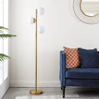 Brilliance Modern Gold Brush Floor Lamp with Opal Glass Shades, Round Metal Base, 14" L x 10" W x 64" H, Clear+Gold(m-5)