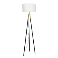 Elegant Brassed Floor Lamp with On/Off Switch, Triple Legs, Fabric Shade, Ideal for Home Decor, 15" L x 15" W x 60" H, Black+White
