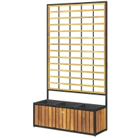 Outsunny Wooden Raised Garden Bed with Trellis, Removable Pots for Backyard, Patio, Balcony, 29" x 11" x 52", Teak(m-1)