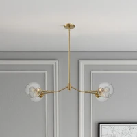 Jewel Four-Light Modern Farmhouse Chandelier with Clear Glass, Ceiling Hanging Light Fixture for Kitchen Island Dining Room, 36" L x 20" W x 8" H, Clear+Gold(m-1)