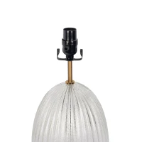 Aurora Ribbed Glass Table Lamp with Large Linen Shade, Elegant Design and Golden Base, 12" L x 12" W x 17" H, Beige+Clear(m-6)