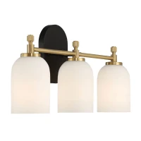 Meadows Three-Light Vanity Bathroom Wall Light with White Frosted Glass, Brushed Gold Finish, 20.5"W × 10.1"H × 5.5"E, Gold+White(m-9)