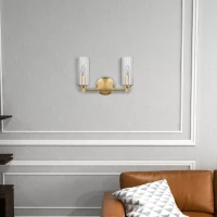 Regal Double Light Vanity with Clear Ribbed Glass, Satin Brass Finish, 15" L x 5" W x 10" H, Antique Brass+Clear(m-4)