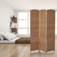 HOMCOM 6ft Folding Room Divider, 3 Panel Wall Partition with Wooden Frame for Bedroom, Home Office, Natural(m-7)