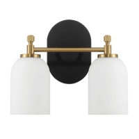 Vortex Two Lights Vanity Wall Sconce with White Frosted Glass, Traditional Style for Over Bathroom Mirror, 10.5" L x 5.5" W x 10" H, Gold+White