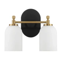 Vortex Two Lights Vanity Wall Sconce with White Frosted Glass, Traditional Style for Over Bathroom Mirror, 10.5" L x 5.5" W x 10" H, Gold+White(m-2)