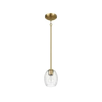 Single Pendant Chain Hanging Light with Clear Glass Shade, Satin Brass Finish, Ideal for Dining Room, Foyer, 5" L x 5" W x 7.5" H, Clear+Gold(m-2)
