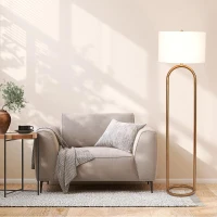 Vivid Brass Ring Base Floor Lamp with Large White Drum Shade, Elegant Design, 17" L x 17" W x 60" H, Antique Brass+White(m-1)