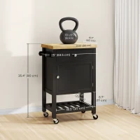 HOMCOM Kitchen Island on Wheels, Rolling Kitchen Cart with Wood Top, Towel Rack, Drawer and Shelf for Dining Area, Black(m-3)