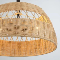 Twinkle Double Lights Semi Flush with Rattan Shade, Black Metal Finish, Farmhouse Style, 15" L x 15" W x 12.5" H, Black+Rattan(m-1)