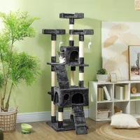PawHut 68-inch Multi-Level Cat Scratching Tree Kitty Activity Center Post Tower Condo Pet Furniture w/ Toy Grey(m-1)