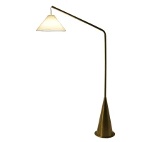 Lisbon Floor Lamp with On/Off Switch, Coned Base, Hanging White Fabric Shade, 41" L x 15" W x 67" H, Antique Brass+White(m-3)