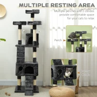 PawHut 68-inch Multi-Level Cat Scratching Tree Kitty Activity Center Post Tower Condo Pet Furniture w/ Toy Grey(m-7)