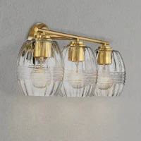 Luxurious Three-Light Vanity Wall Lamp with Clear Glass, Satin Brass Finish, Perfect for Bathroom Decor, 7.5" L x 22" W x 8.5" H, Clear+Gold(m-7)