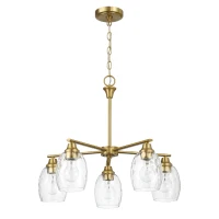 Elegance Five-Light Linear Arm Chandelier with Golden Brass Finish and Clear Water Glass, 24" L x 24" W x 20.5" H, Clear+Gold(m-2)