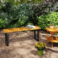 Outsunny Outdoor Bench, 2-Person Backless Garden Bench, Acacia Wood Patio Bench Loveseat with Slatted Seat for Porch, Park, Teak(m-10)