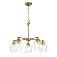 Elegance Five-Light Linear Arm Chandelier with Golden Brass Finish and Clear Water Glass, 24" L x 24" W x 20.5" H, Clear+Gold(m-10)