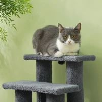 PawHut 4-Step Multi-Level Carpeted Cat Scratching Post Pet Stairs, Grey(m-10)