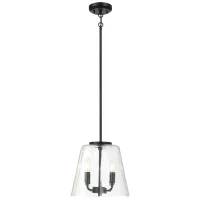Modern Four Candle Lights Pendant with Sleek Black Finish, Clear Glass Shade, Ideal for Living Room, Bedroom, 13" L x 13" W x 11" H, Black+Clear