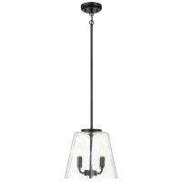 Modern Four Candle Lights Pendant with Sleek Black Finish, Clear Glass Shade, Ideal for Living Room, Bedroom, 13" L x 13" W x 11" H, Black+Clear(m-2)