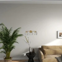 Luxurious Three-Light Vanity Wall Lamp with Clear Glass, Satin Brass Finish, Perfect for Bathroom Decor, 7.5" L x 22" W x 8.5" H, Clear+Gold(m-4)