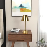 Rechargeable LED Table Lamp with Touch Switch, Plated Brass Finish, Nightstand Lamp for Bedroom, 5" L x 5" W x 10.5" H, Antique Brass+Gold(m-4)